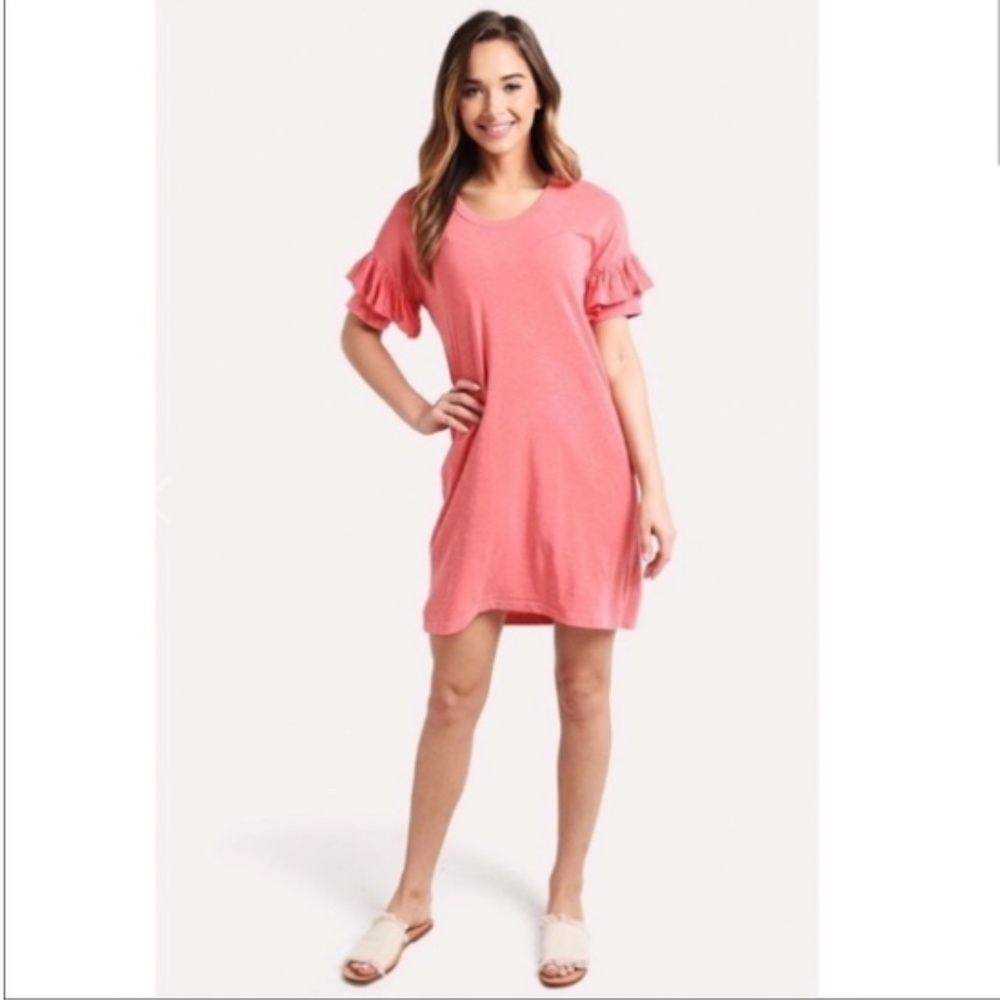Sundry Coral Ruffle Sleeve T-Shirt Dress Sz XS